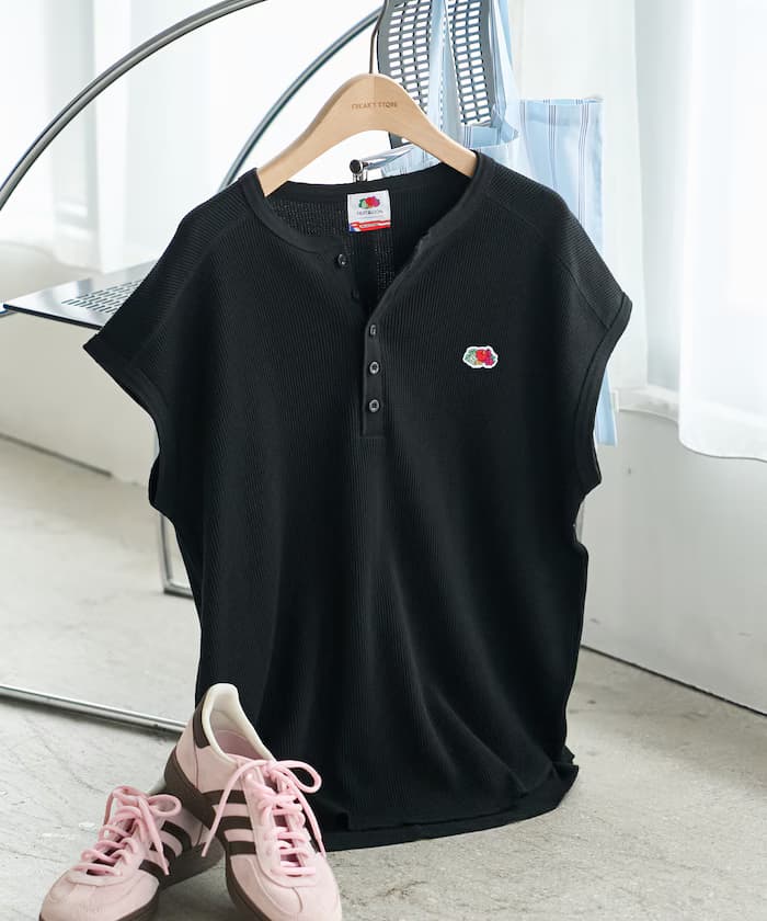 別注 華夫格 亨利領 法式短袖T恤