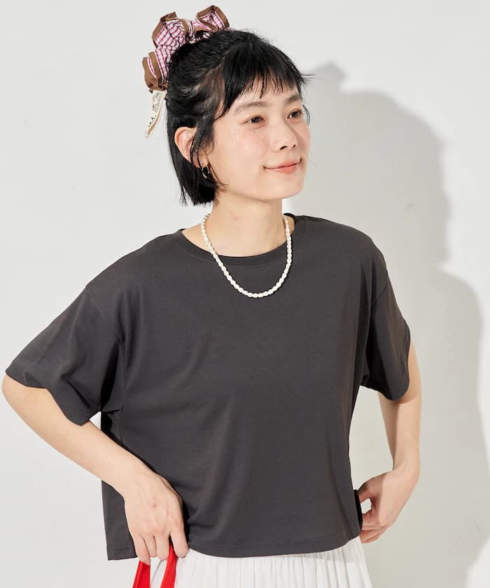 ＜防汗漬＞天竺彈性短版T恤/遮熱/UVカット