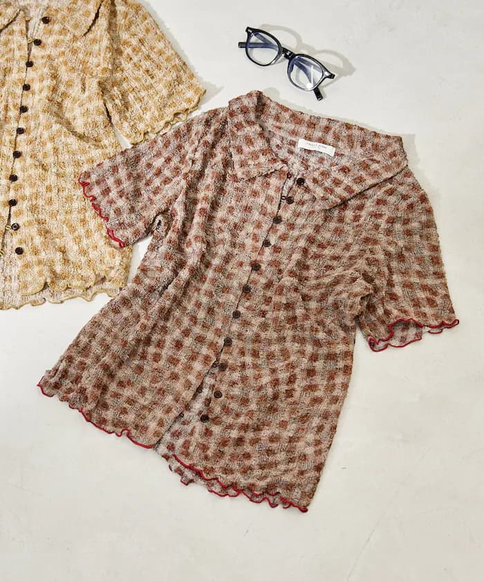 格紋ポコポコ半袖罩衫