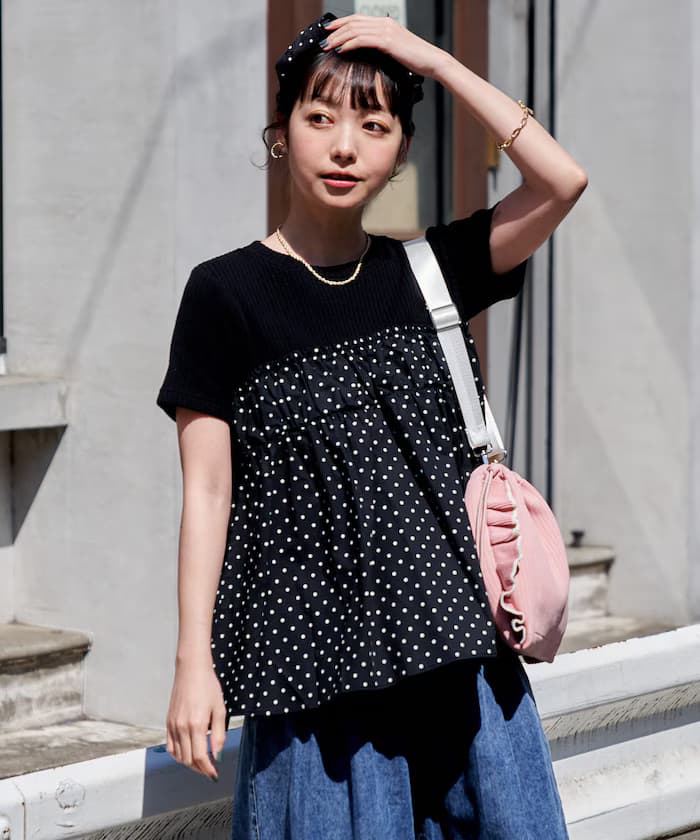 圓點馬甲拼接T恤