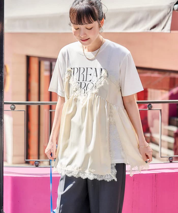 蕾絲蕾絲吊帶背心拼接T恤