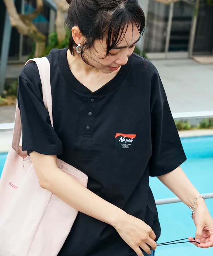 FREAK'S STORE × NANGA 聯名限定 裾束繩 亨利領短袖T恤