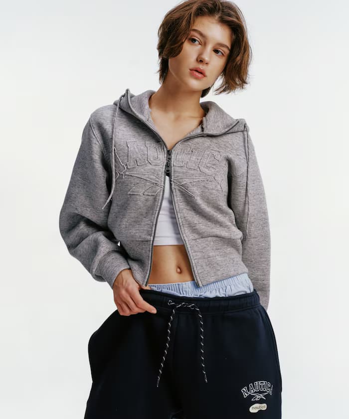 【Exclusive】貼合布料迷你拉鏈連帽衫