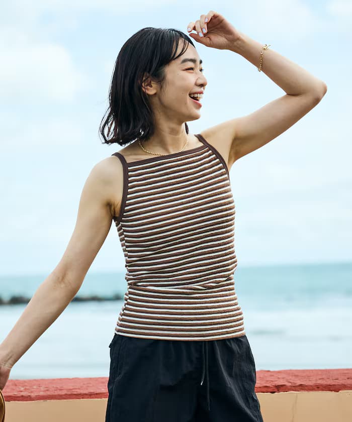 【Beach & Festival】內襯杯 橫條紋細肩帶背心
