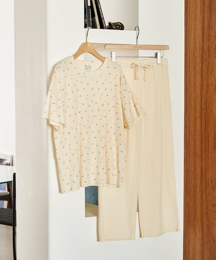 別注花卉T恤素面褲子居家服套組