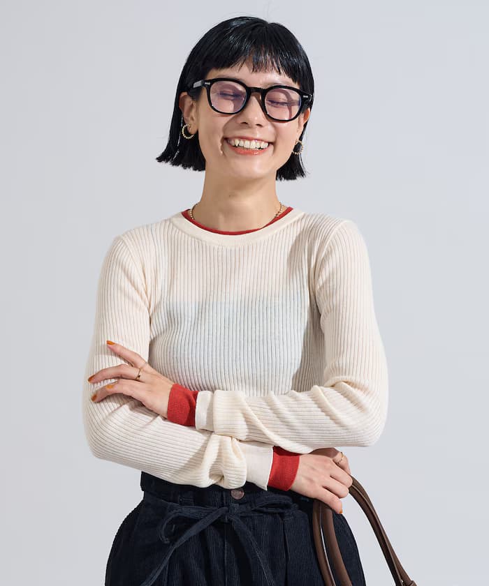 ＜新色追加＞ウォッシャブル 配色レイヤード針織衫