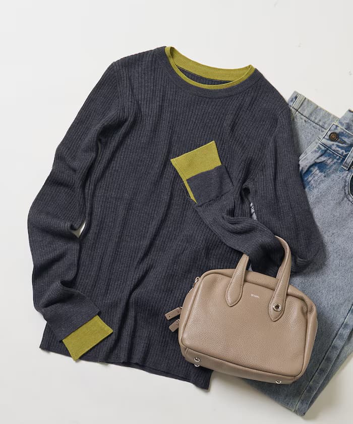 ＜新色追加＞ウォッシャブル 配色レイヤード針織衫