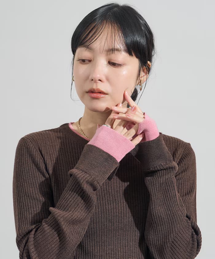 ＜新色追加＞ウォッシャブル 配色レイヤード針織衫