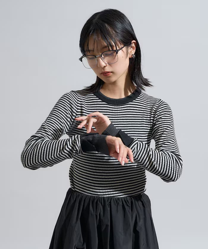 ＜新色追加＞ウォッシャブル 配色レイヤード針織衫