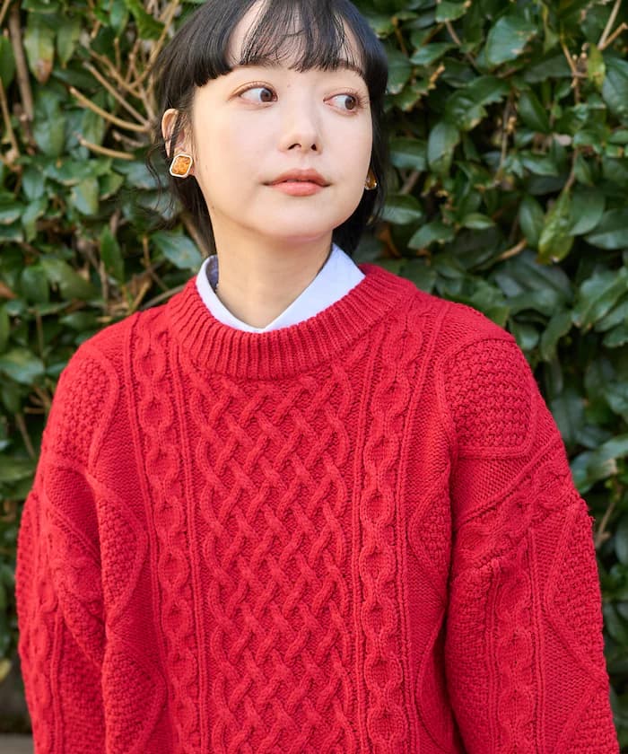 混搭麻花圓領針織衫