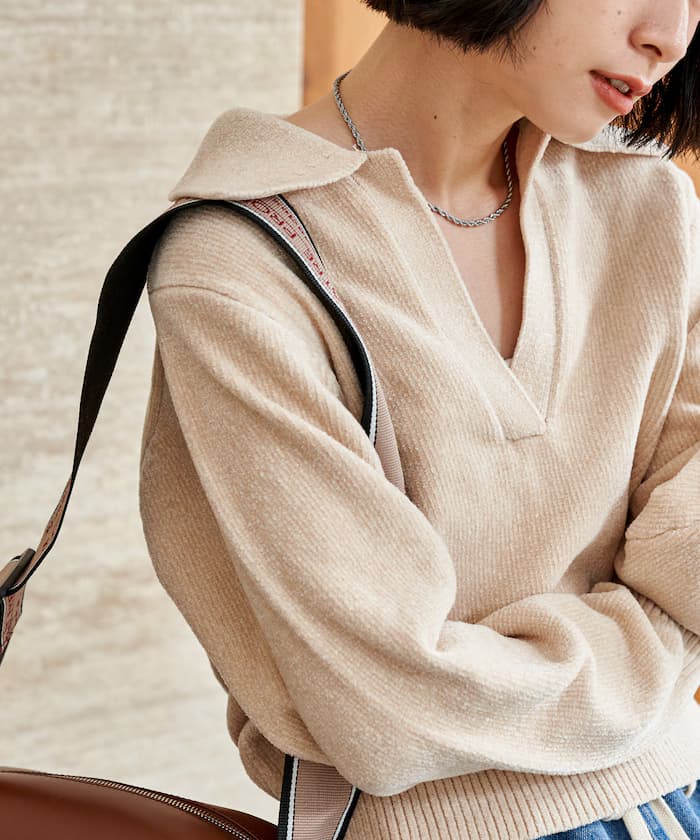 莫爾開領POLO針織衫