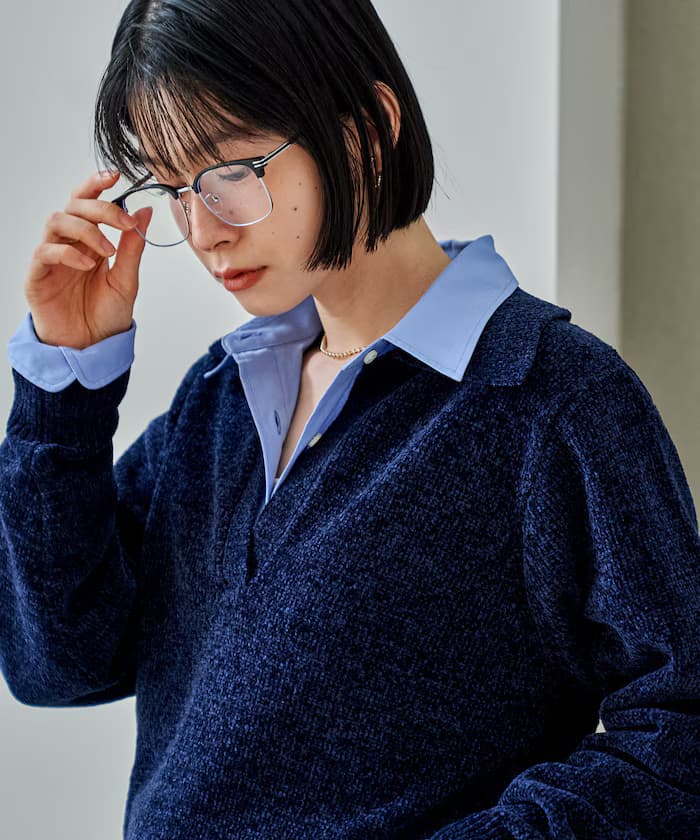 莫爾開領POLO針織衫