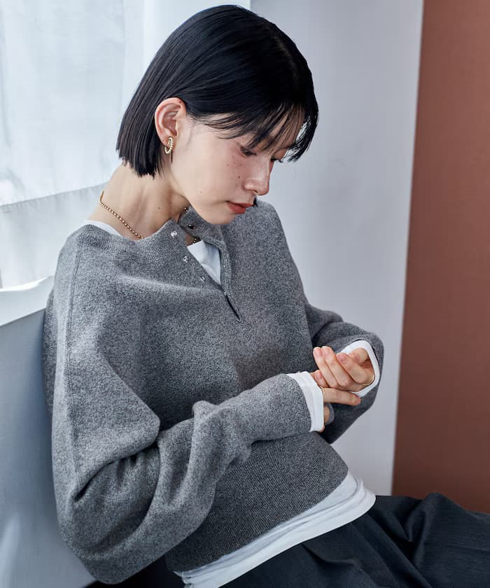 ＜新色追加＞短版快扣拉格蘭亨利領針織衫