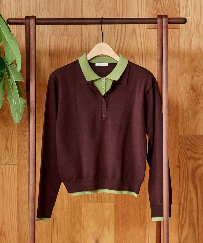 配色 レイヤードポロ針織衫
