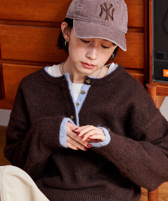 配色亨利領針織衫套頭衫