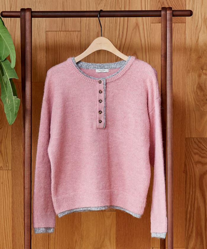 配色亨利領針織衫套頭衫