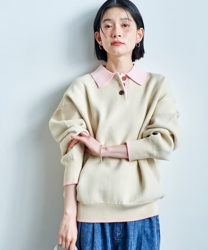 ＜可機洗＞衛衣感配色PoLo針織衫