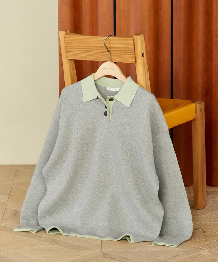 ＜可機洗＞衛衣感配色PoLo針織衫