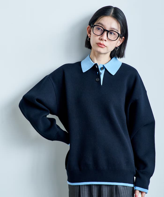＜可機洗＞衛衣感配色PoLo針織衫