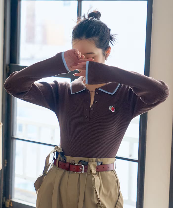 別注配色拼接ポロ針織衫