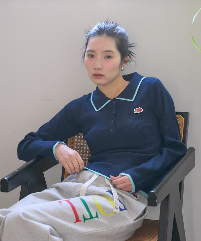 別注配色拼接ポロ針織衫