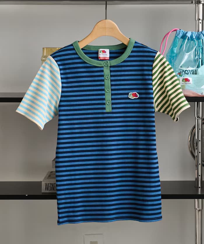 別注多色橫條紋亨利領T恤