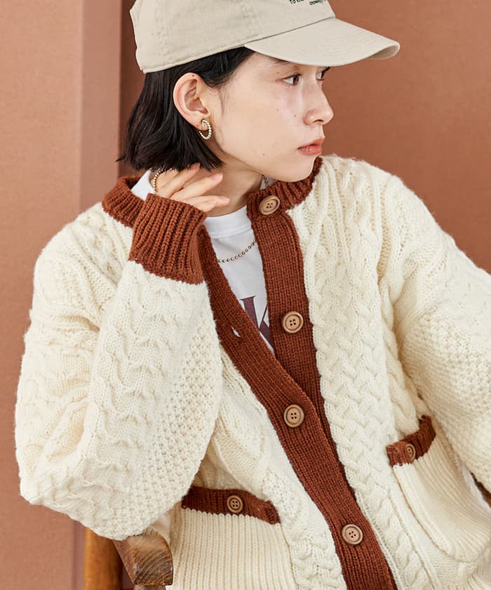 拼布配色麻花針織開衫