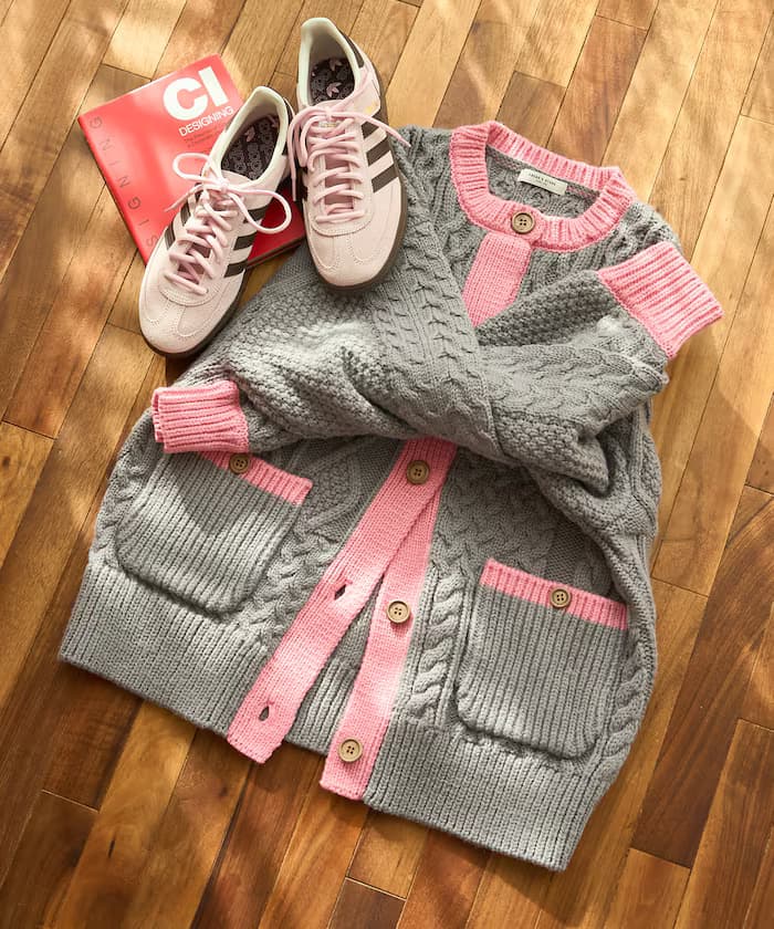 拼布配色麻花針織開衫