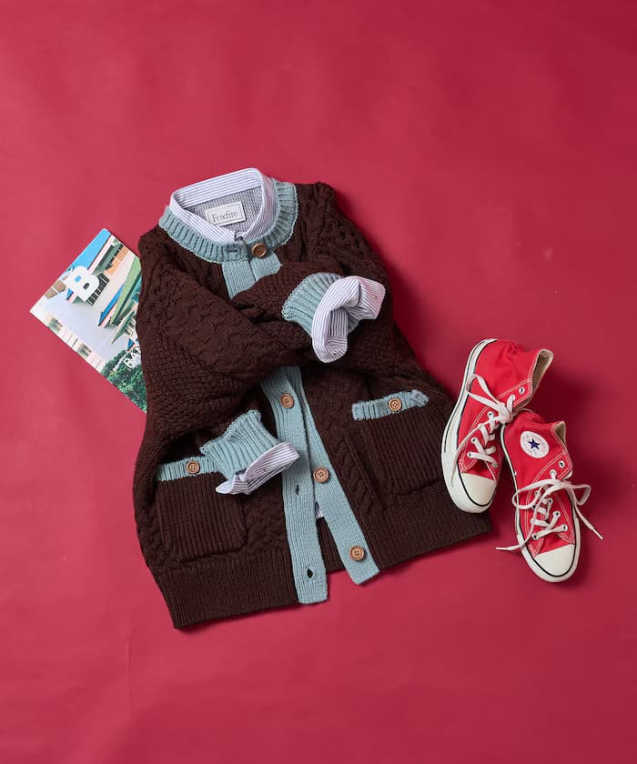 拼布配色麻花針織開衫