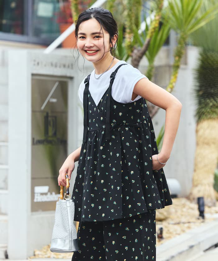 別注 UVカット 交叉綁帶細肩帶背心 套裝組合/丹寧風/花卉