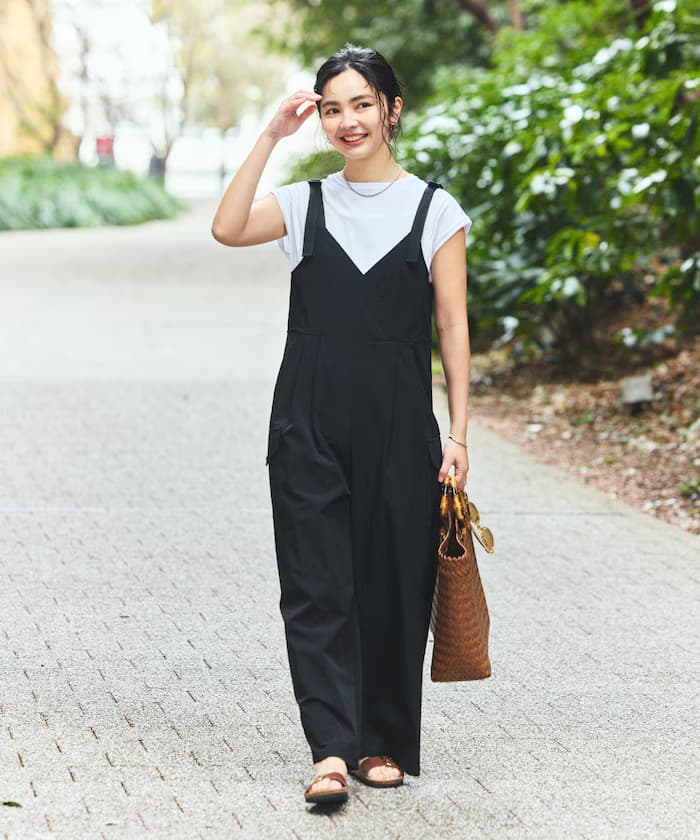 別注 UVカット カシュクール 寬版吊帶褲