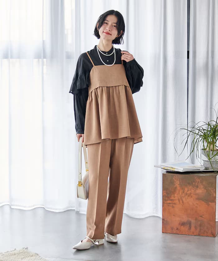 接觸冷感/UV 亞麻觸感背心褲子套裝