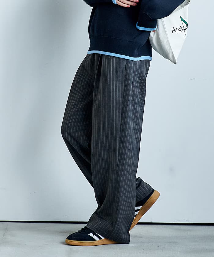 接觸冷感/UVカット LINEN TOUCH 打褶鬆緊褲子