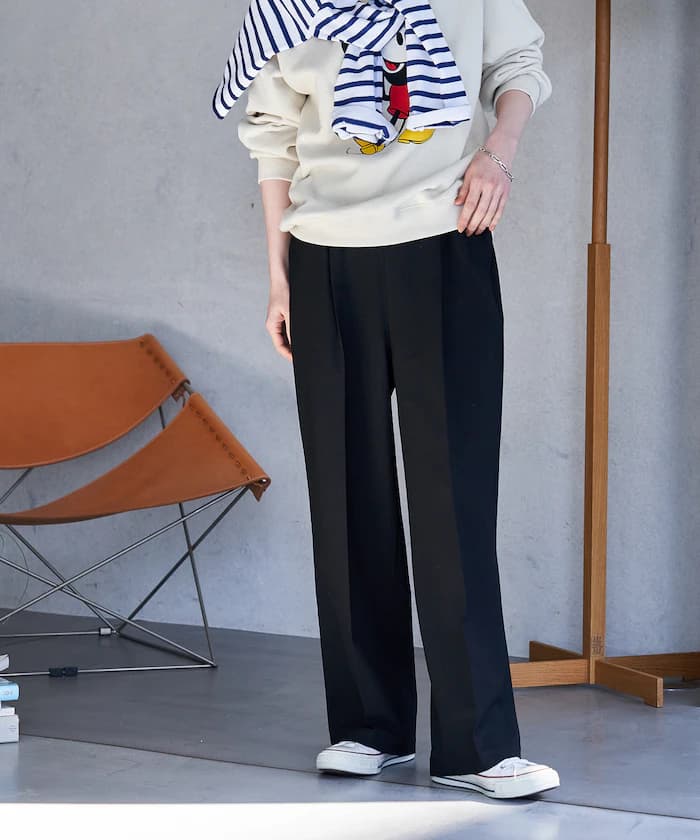 接觸冷感/UVカット LINEN TOUCH 打褶鬆緊褲子