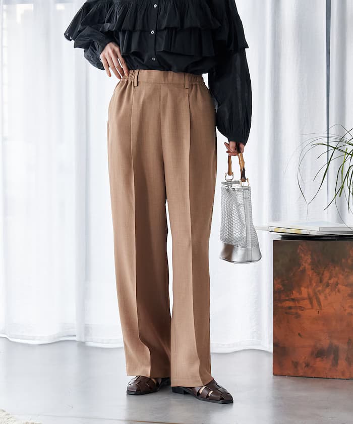 接觸冷感/UVカット LINEN TOUCH 打褶鬆緊褲子