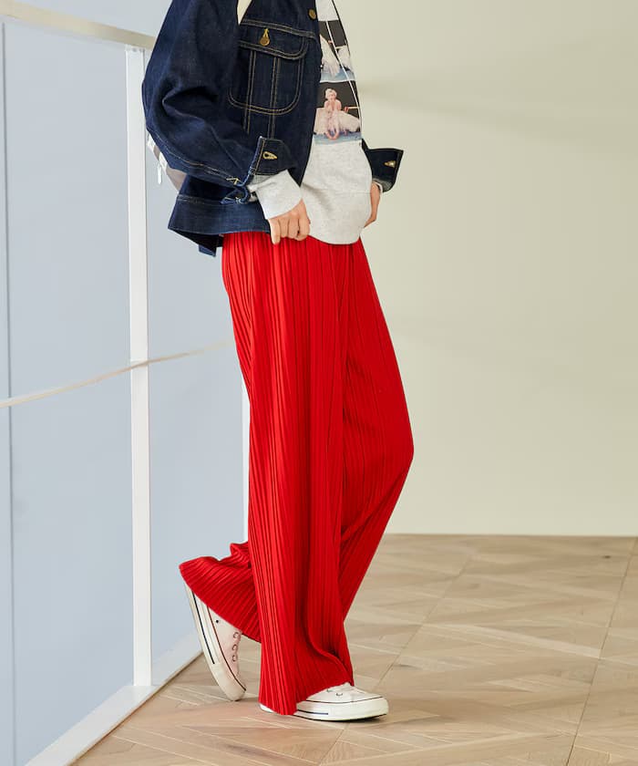 百褶印花豹紋褲子