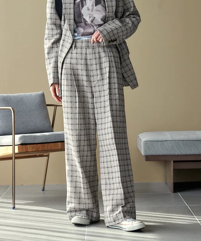 Gramps 格紋寬版褲子＜套裝對應＞