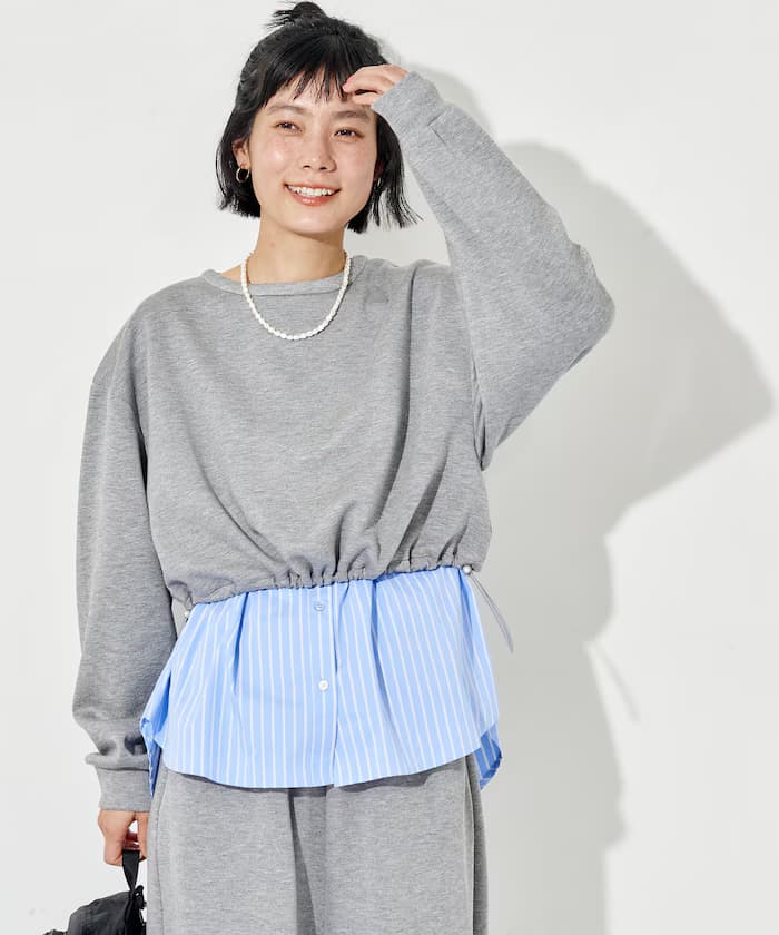 【套裝單品】襯衫拼接貼合衛衣套裝