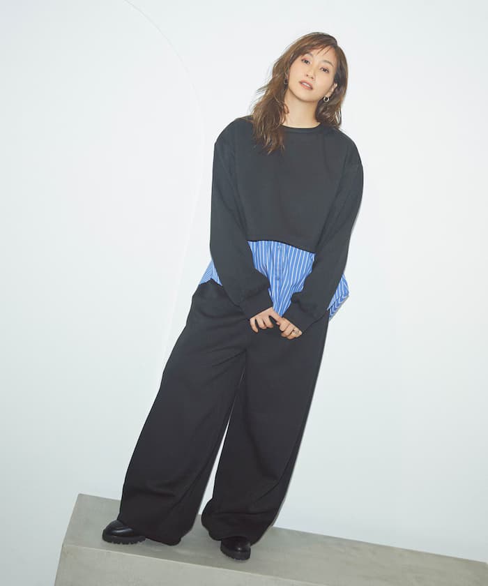 【套裝單品】襯衫拼接貼合衛衣套裝