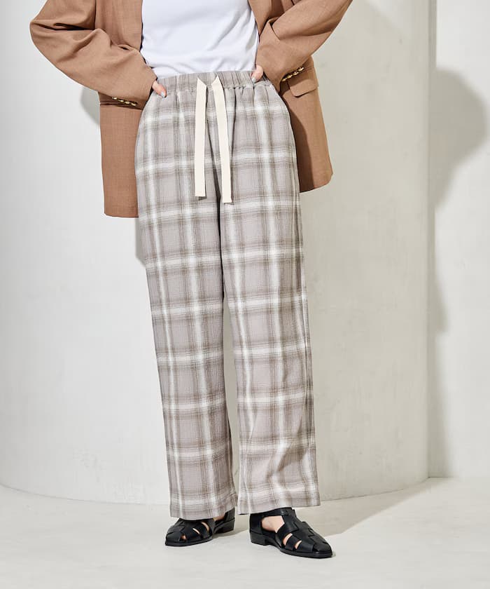 卡拉米棉質 格紋鬆緊褲子＜套裝對應款＞