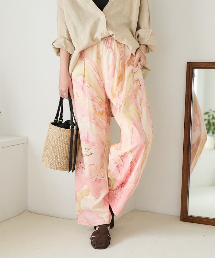 印度大理石紋印花鬆緩褲子