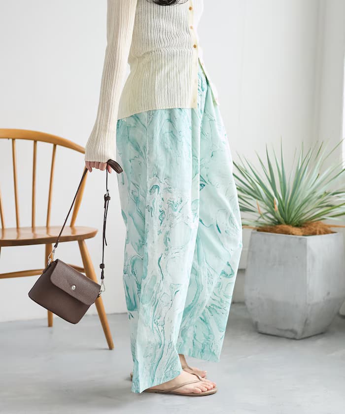 印度大理石紋印花鬆緩褲子