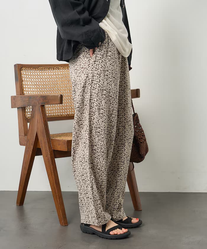 亞麻混紡鬆緊褲子＜套裝對應＞