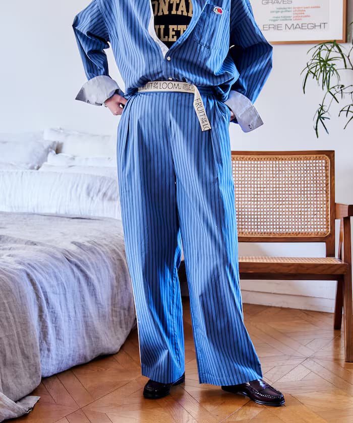 別注 FRUIT OF THE LOOM 多色條紋鬆緩褲子