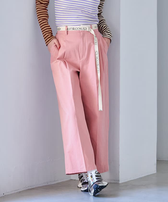 別注 ロゴ皮帶付き 斜紋褲子