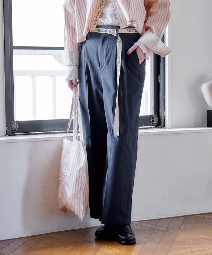 別注 ロゴ皮帶付き 斜紋褲子