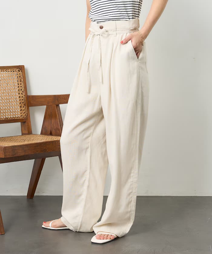 亞麻棉麗紗 紐付鬆緩褲子＜組合搭配對應＞