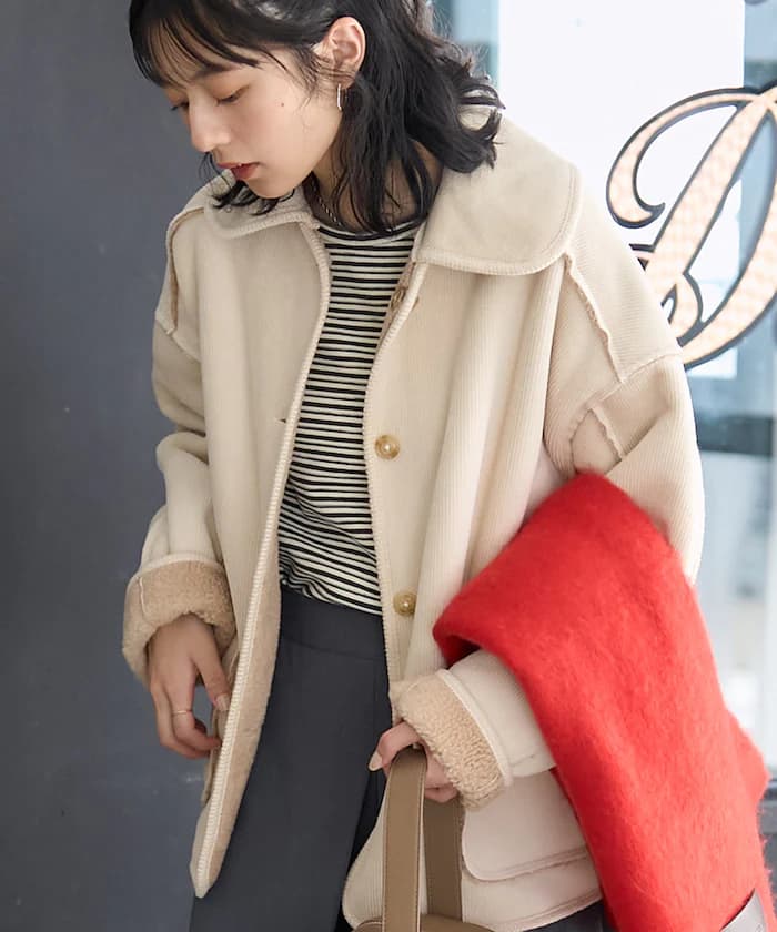 襟付燈芯絨絨毛雙面外套