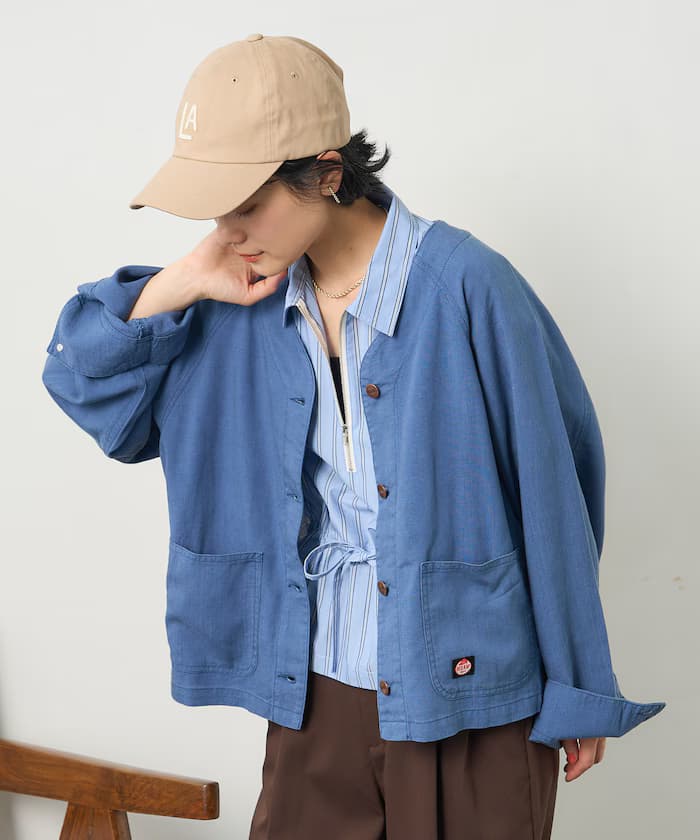 別注亞麻嫘縈圓領V領外套＜套裝對應＞