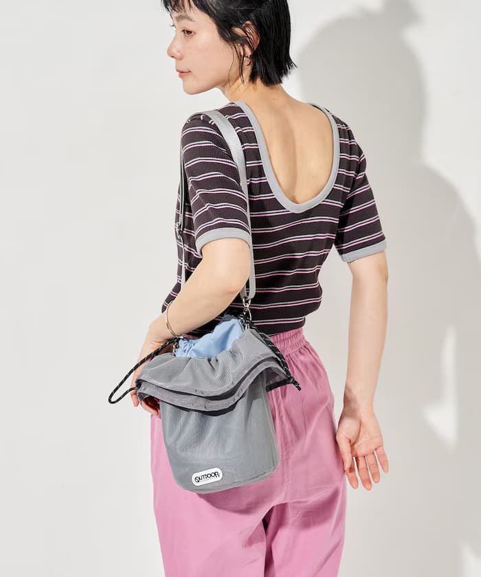 別注 OUTDOOR PRODUCTS 多功能網眼荷葉邊巾着側背包